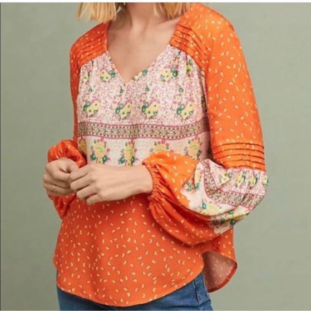 Anthropologie Maeve Ceresco Peasant Tunic Top Oversize Womens XXS‎  Bell Sleeve